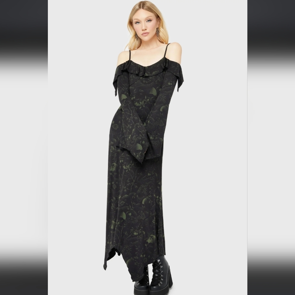 Killstar Black Gothic Floral Dress - Picture 2 of 9